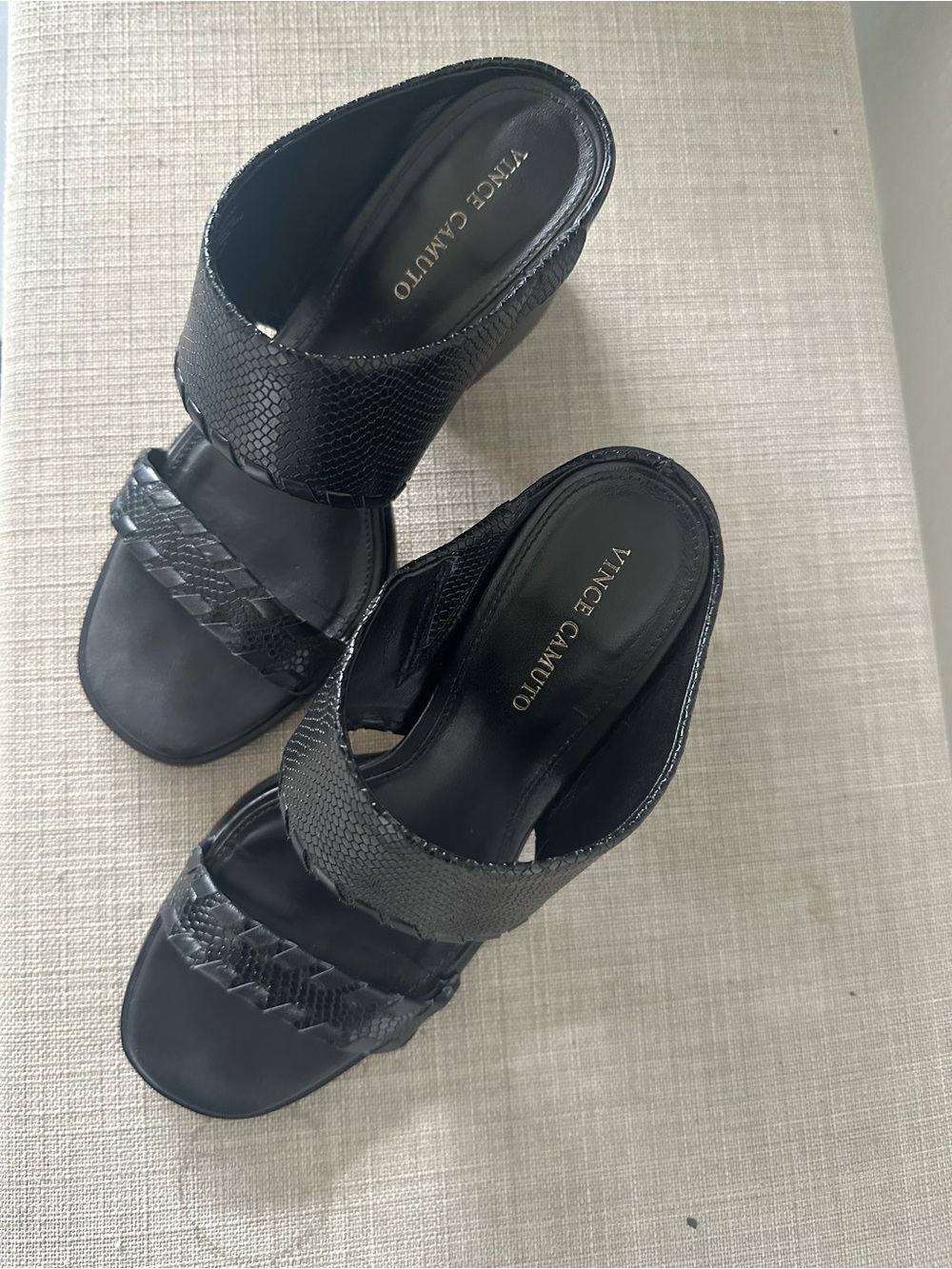 Vince Camuto Black Textured Braided Slide Mules
